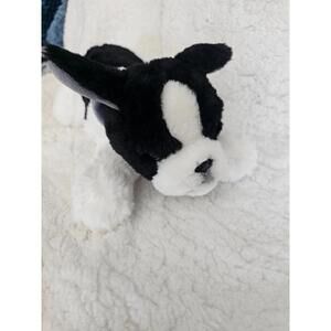 FAO Schwarz French Bull Boston Terrier Dog Plush Stuffed Toy 13.5" Black & White